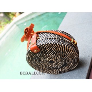 sling bags circle rattan synthetic black color